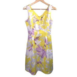 Donna Ricco New York Yellow Floral Sleeveless V Neck Spring A-Line Dress Size 6